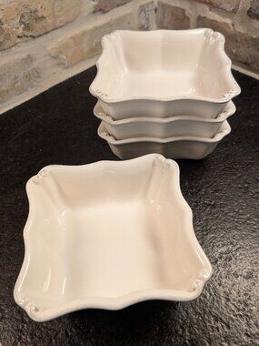 Set of 4 - Casa Stone Casafina 6 1/8" Soup/Cereal Square Bowl Vintage Port White